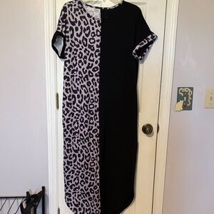 Black & Lavender Leopard Half-and-Half Midi Dress